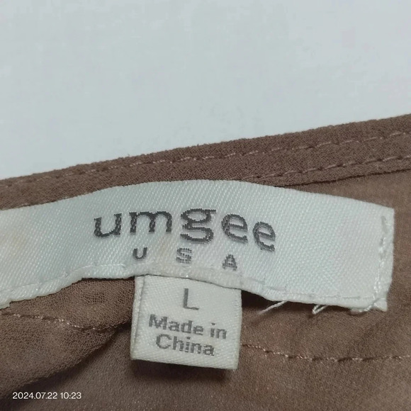 Umgee size Large Boho Peasant Sheer Brown Crochet Lace Top Blouse - Picture 6 of 10